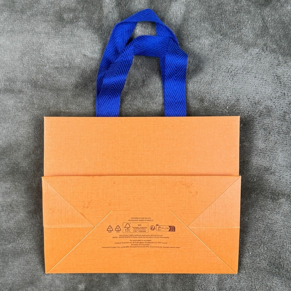 Louis Vuitton Small Orange Paper Shopping Bag Blue Ribbon Handles 8.5x7x4.5 - Picture 2 of 6
